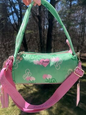 NEW! NWT JUICY COUTURE Velour Retro Cherry Juicy Shoulder Bag Green/Pink Multi